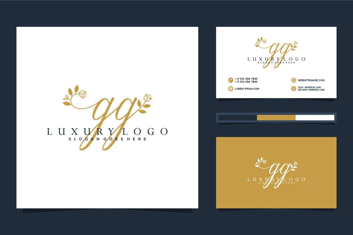 colecciones iniciales de logotipo femenino gg y vector premium de plantilla de tarjeta de visita