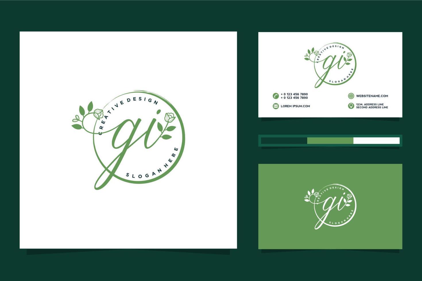 colecciones iniciales de logotipo femenino gi y vector premium de plantilla de tarjeta de visita