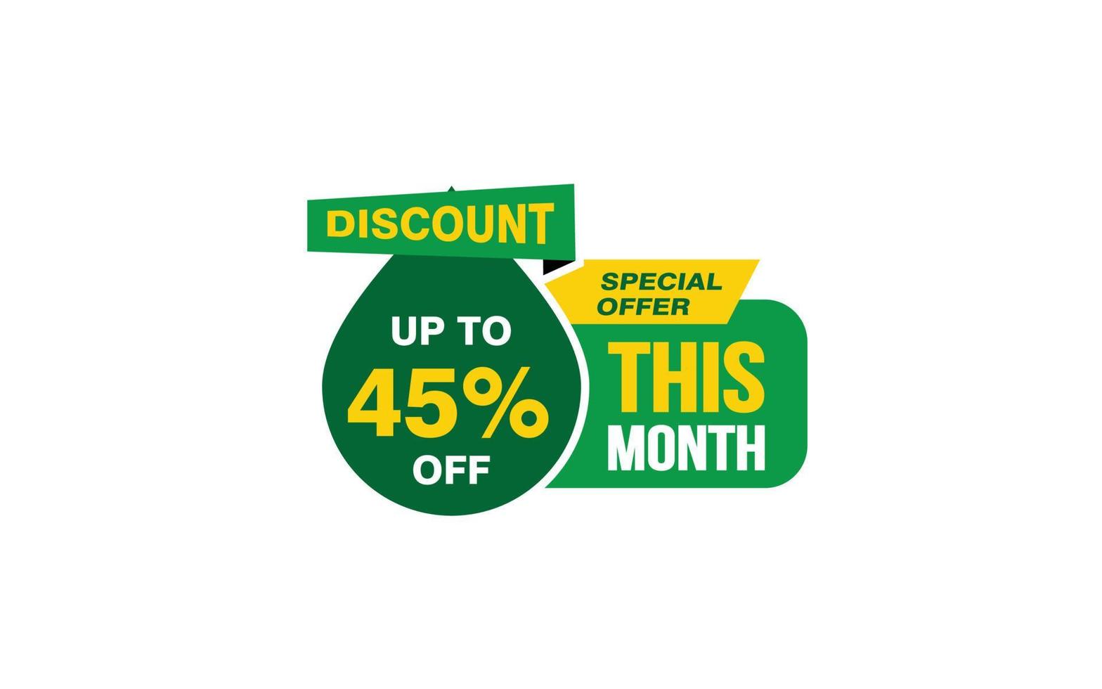 45 Percent THIS MONTH offer, clearance, promotion banner layout with sticker style. vector
