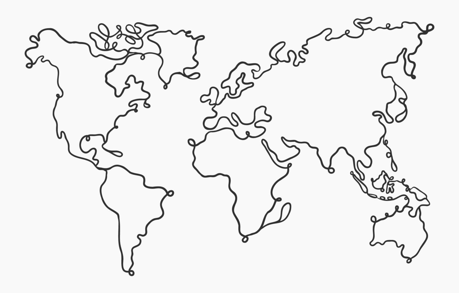 World Map Outline in One Stroke Art vector