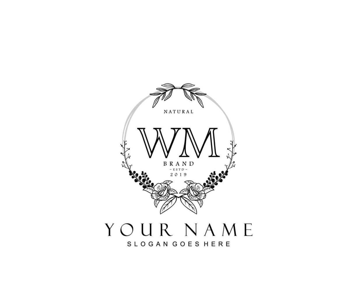 Initial WM beauty monogram and elegant logo design, handwriting logo of initial signature, wedding, fashion, floral and botanical with creative template. vector