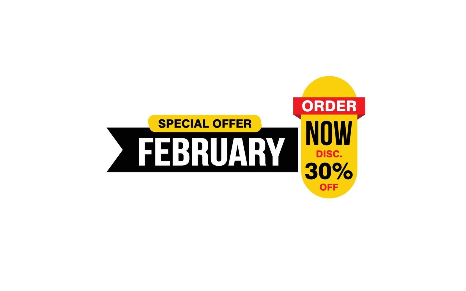 30 Percent FEBRUARY discount offer, clearance, promotion banner layout with sticker style. vector