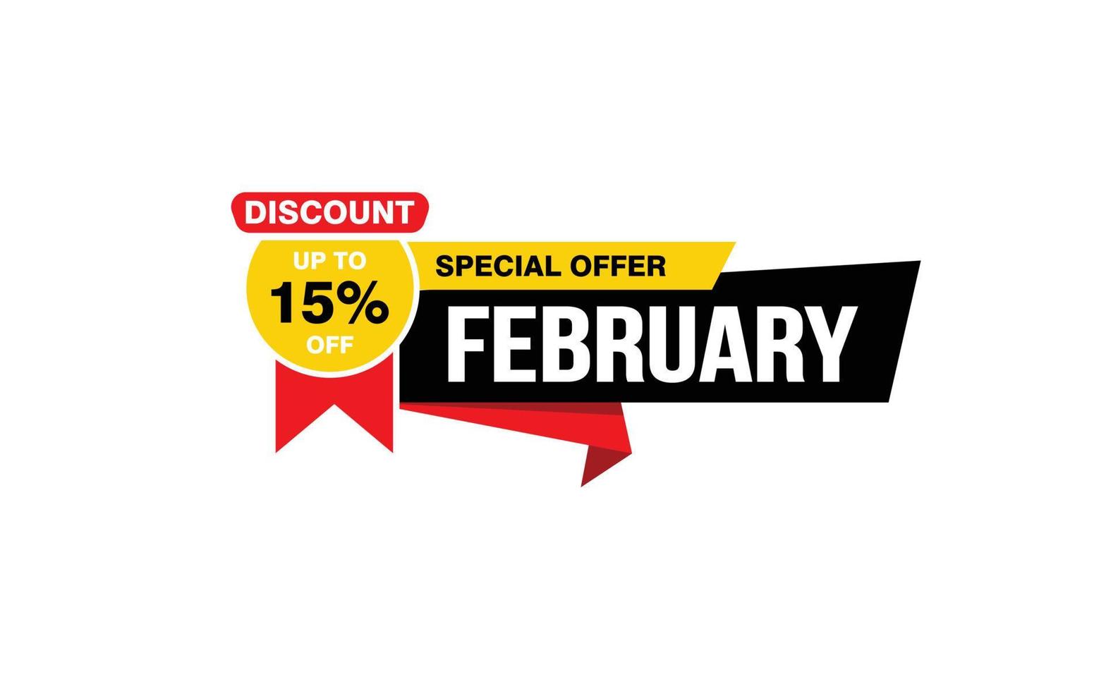 15 Percent FEBRUARY discount offer, clearance, promotion banner layout with sticker style. vector