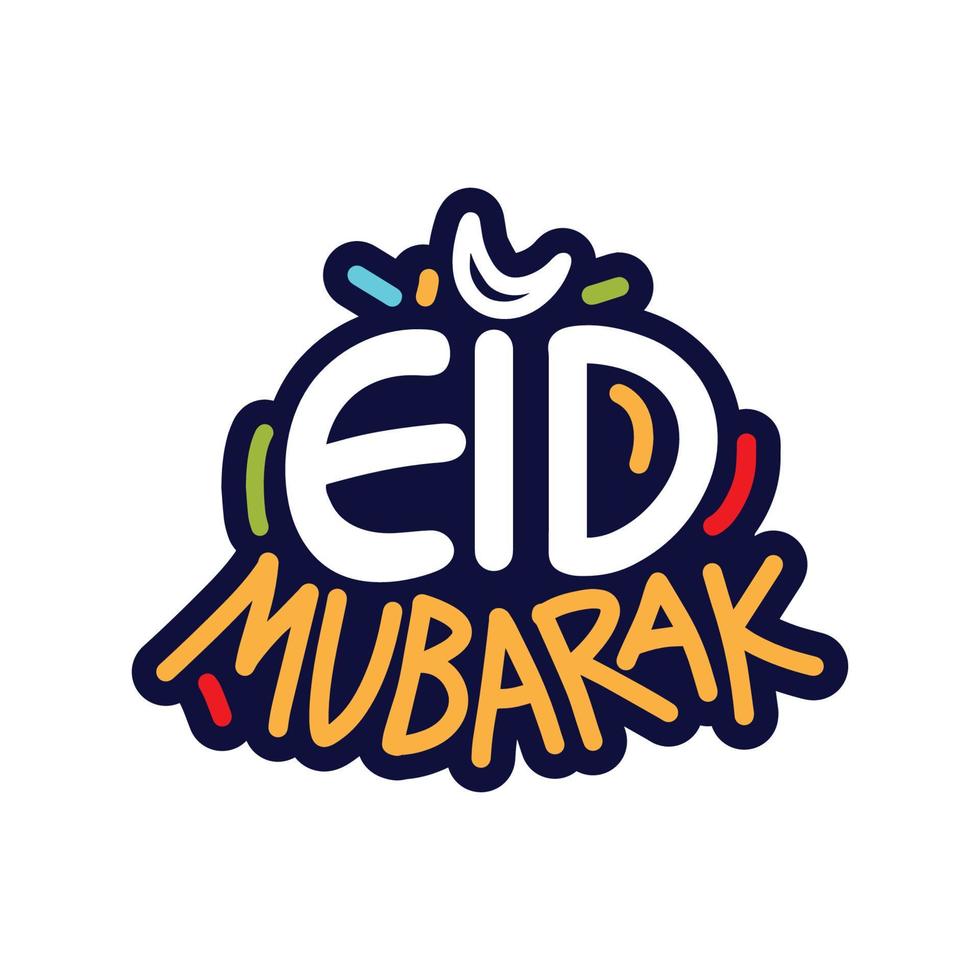 Eid Mubarak colorful vector lettering illustration to celebrate muslim biggest religion festival Eid ul Fitre. Modern style greeting card Ramadan Mubarak