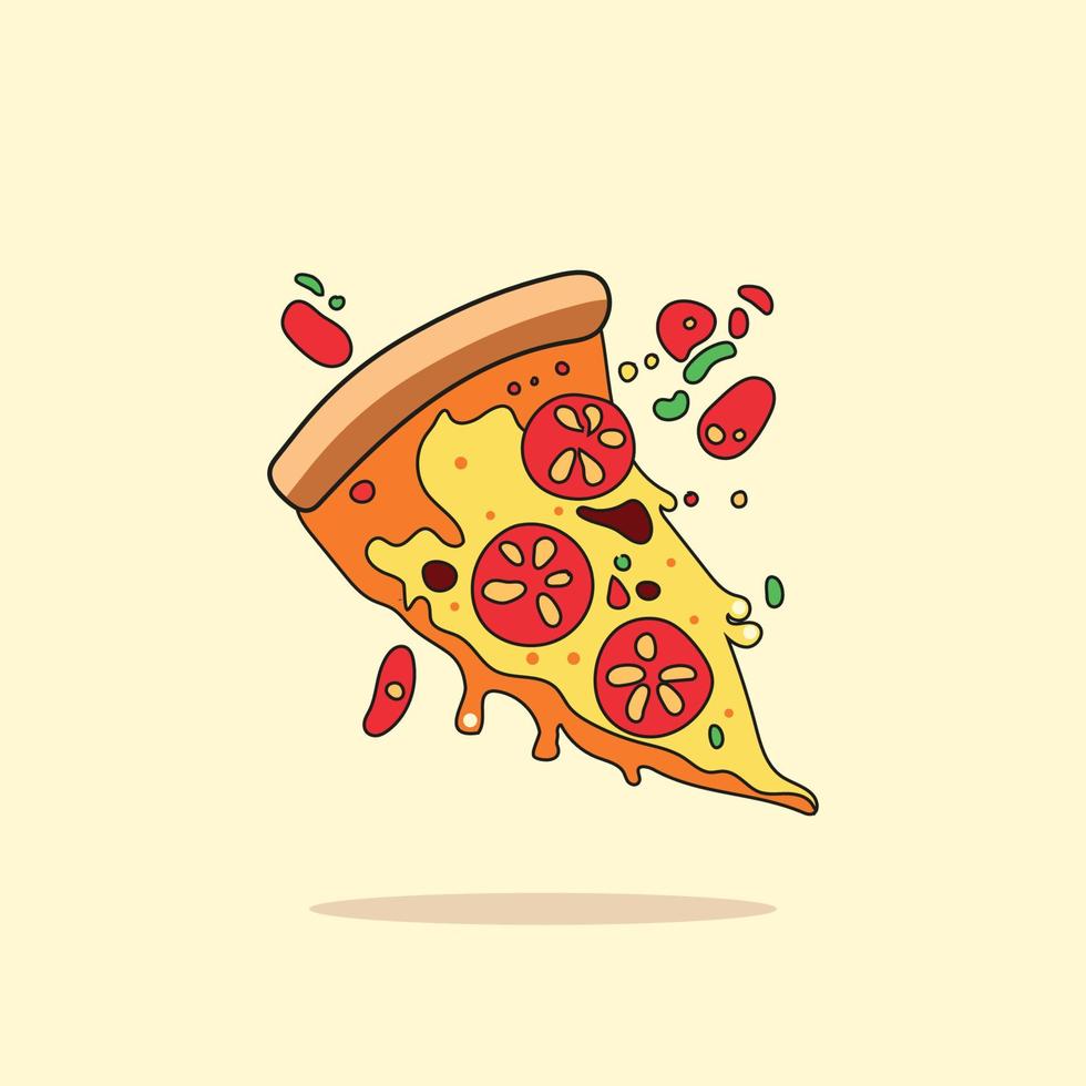Pizza slice cartoon vector illustration with line art style. flat cartoon style fast food concept isolated vector.