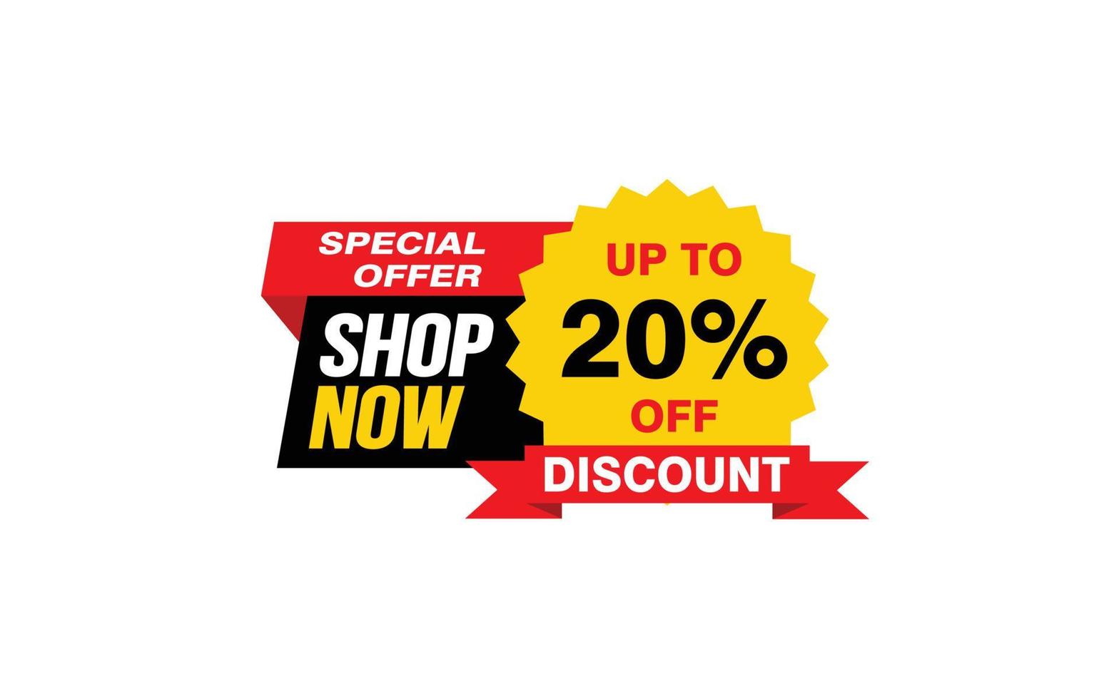 20 Percent SHOP NOW offer, clearance, promotion banner layout with sticker style. vector