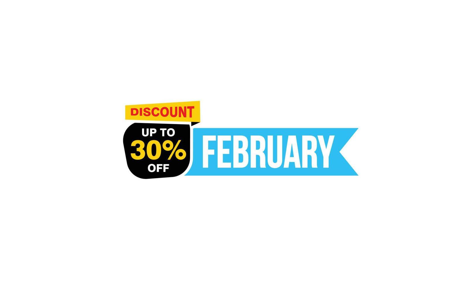 Oferta de descuento del 30 por ciento de febrero, liquidación, diseño de banner de promoción con estilo de etiqueta. vector