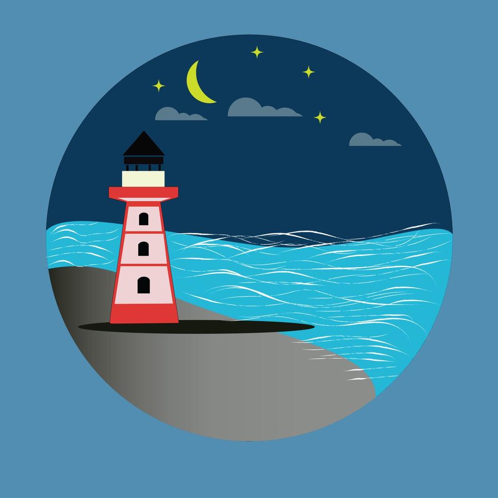 Lighthouse and the sea digital landscape in a circle vector