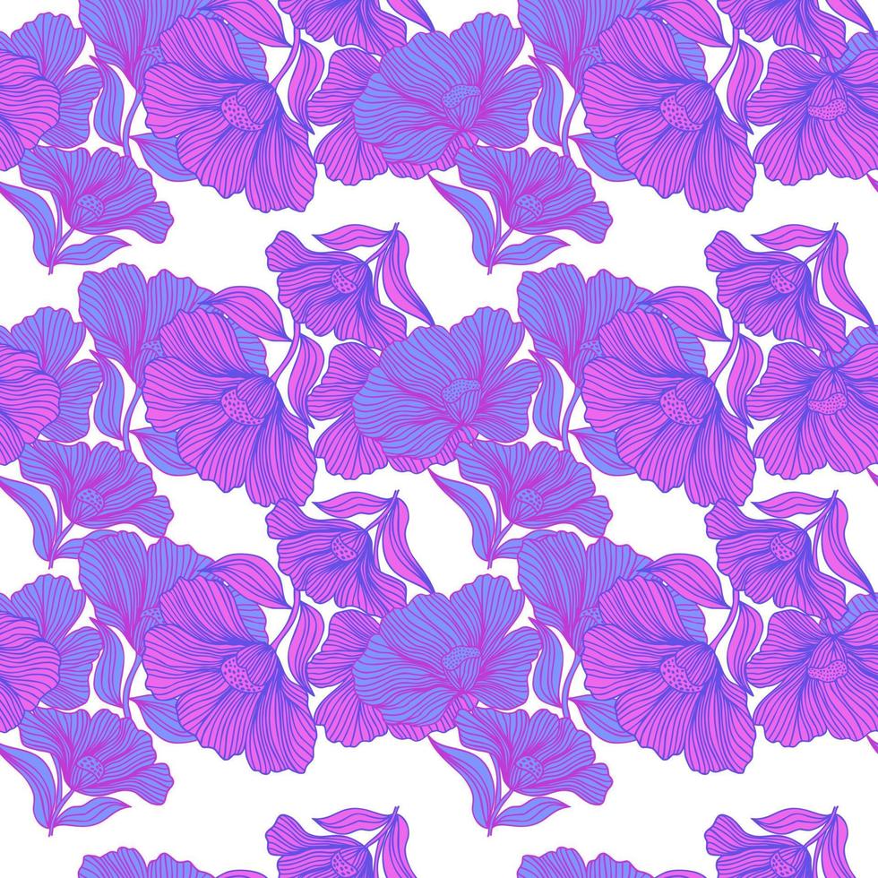 delicada línea floral de patrones sin fisuras. fondo de flores antiguas. vector