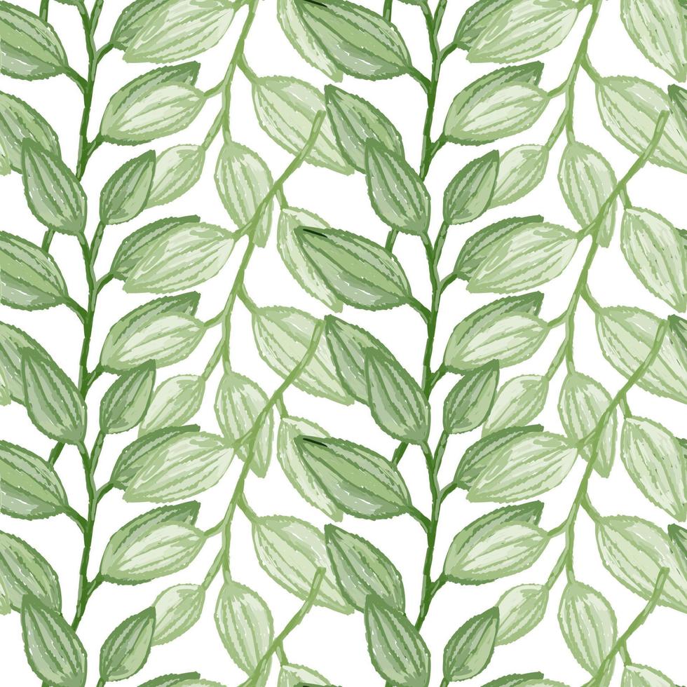 Freehand branches with leaves seamless pattern. Hand drawn organic background. Decorative forest leaf endless wallpaper. vector