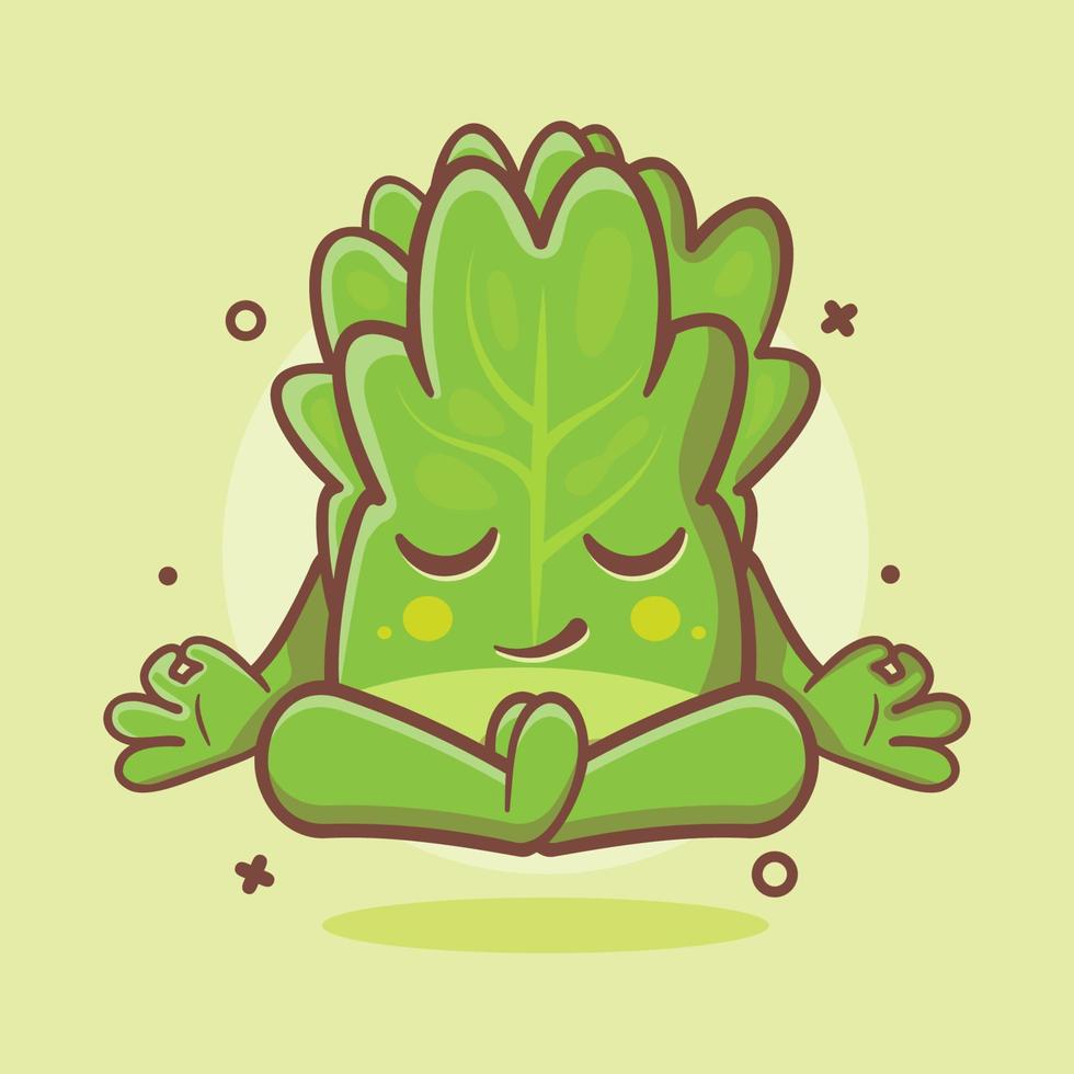 calm lettuce vegetable character mascot with yoga meditation pose isolated cartoon in flat style design vector