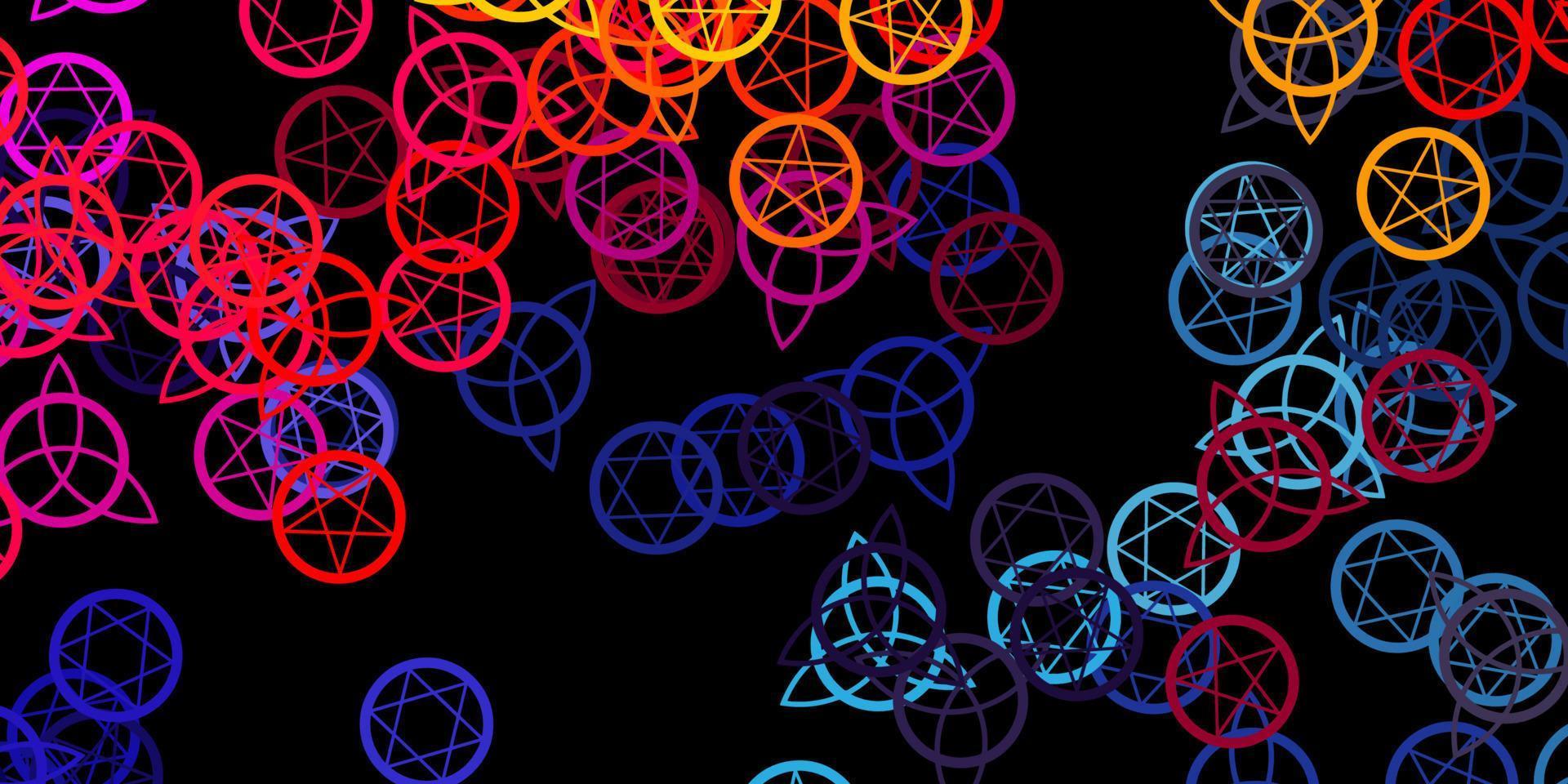 Dark Multicolor vector background with occult symbols.