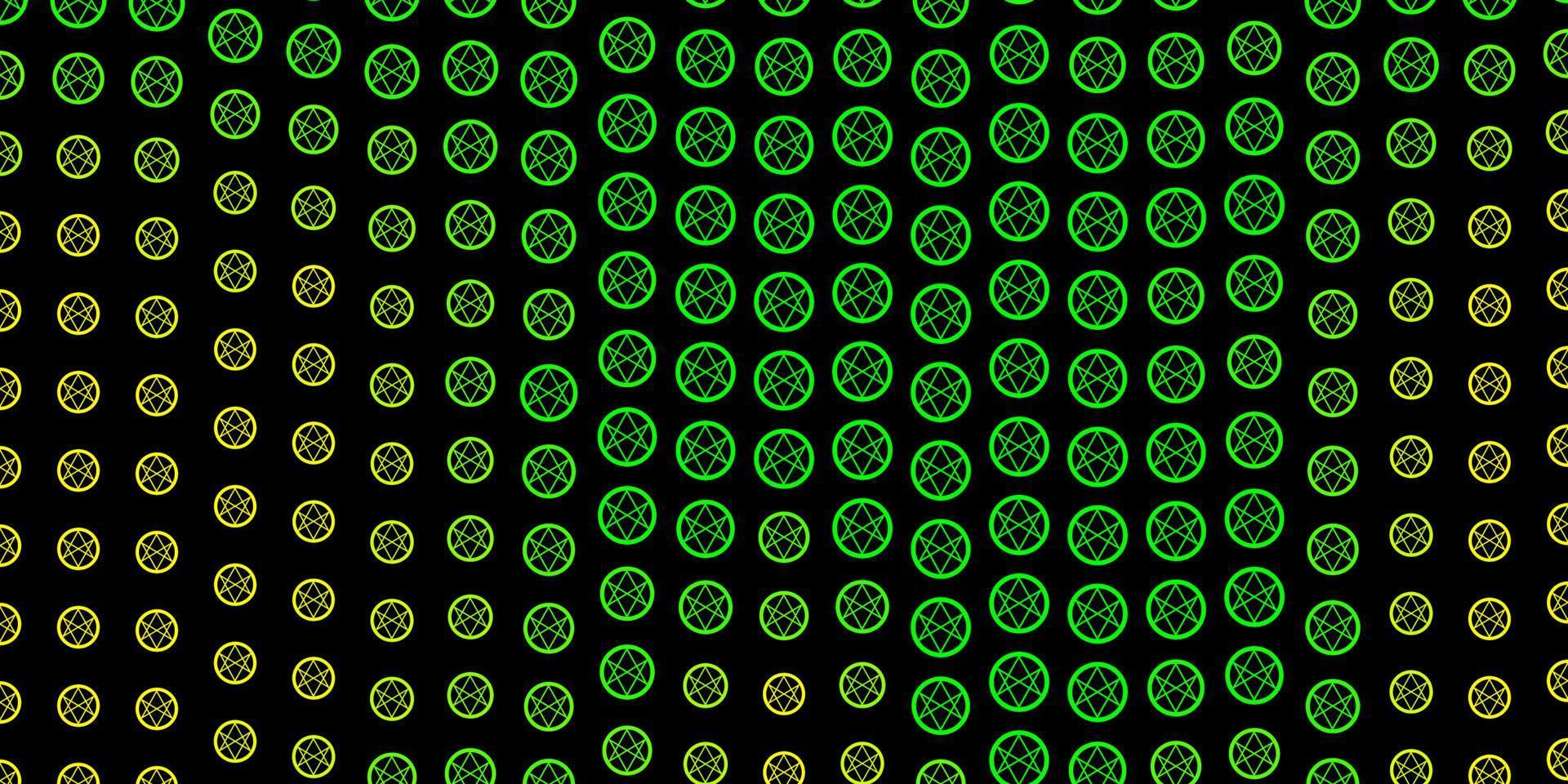 textura de vector verde oscuro, amarillo con símbolos religiosos.