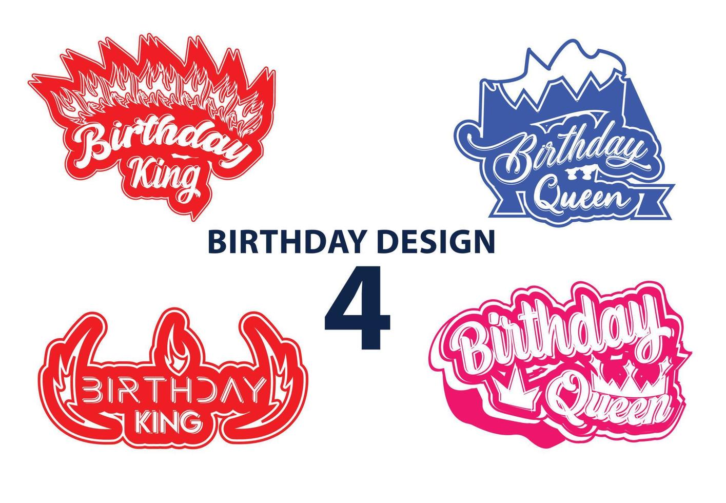 Birthday king queen t shirt and sticker design set vector