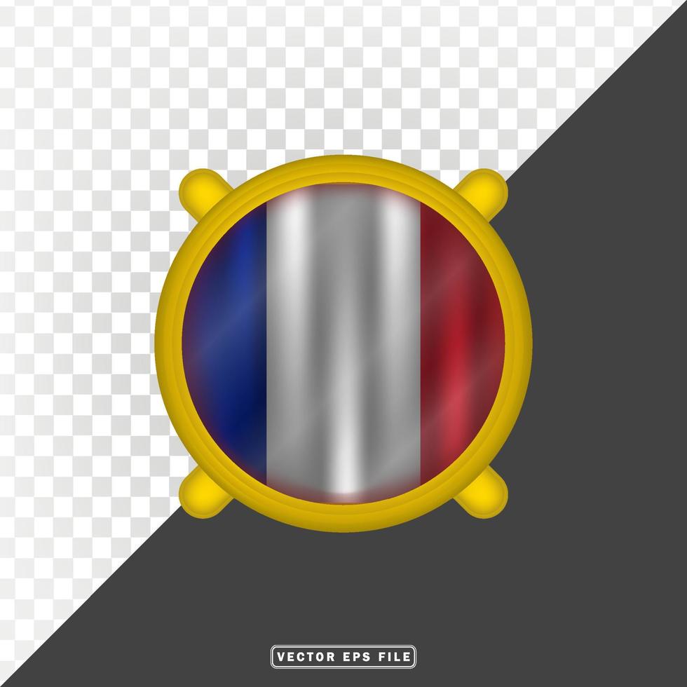 Bandera de país de la nación de francia 3d con escudo de círculo fronterizo vector