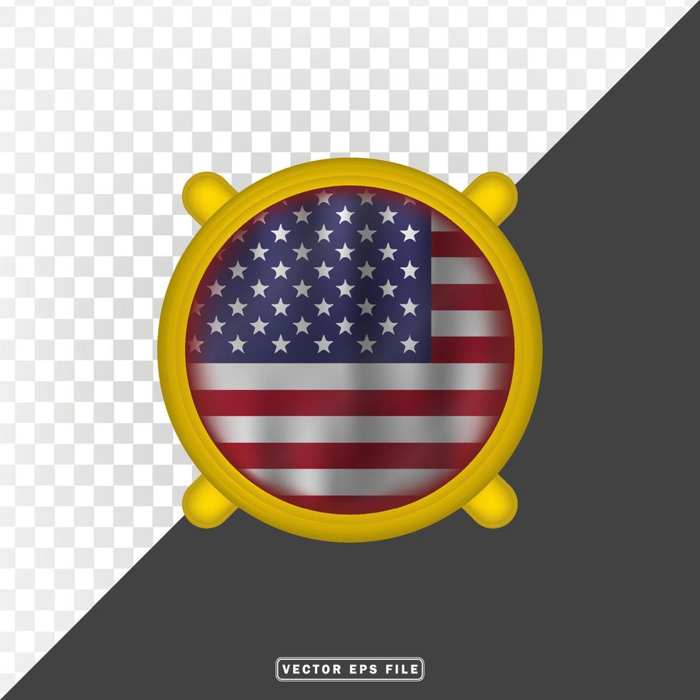 Bandera de país de nación de estados unidos 3d con escudo de círculo de frontera vector