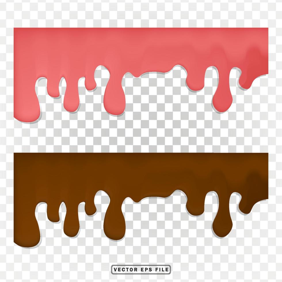 goteo de chocolate derretido y goteo de leche de fresa derretida vectror 3d realista vector