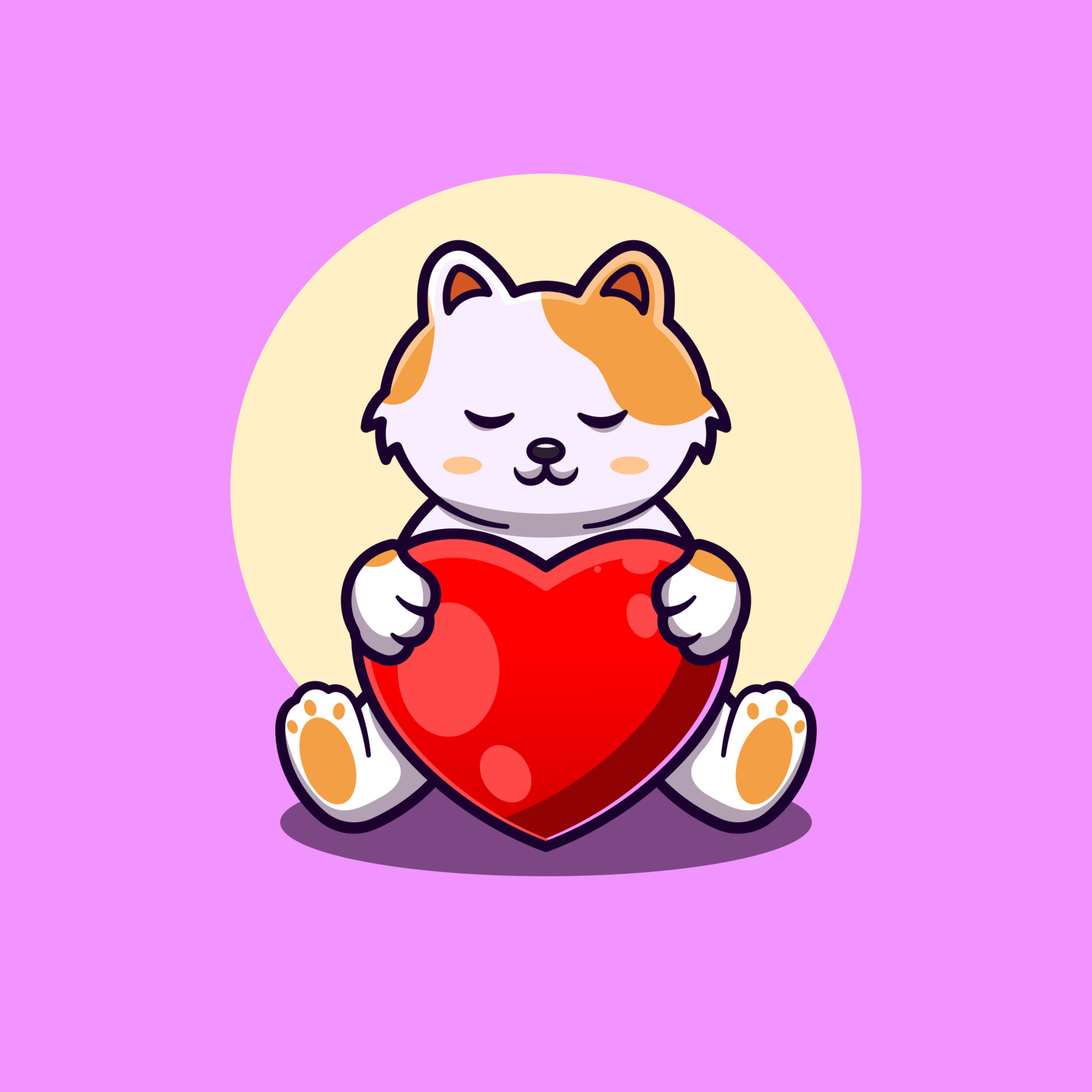 Cute cat hug heart. Vector illustration of cute cartoon animal cartoon