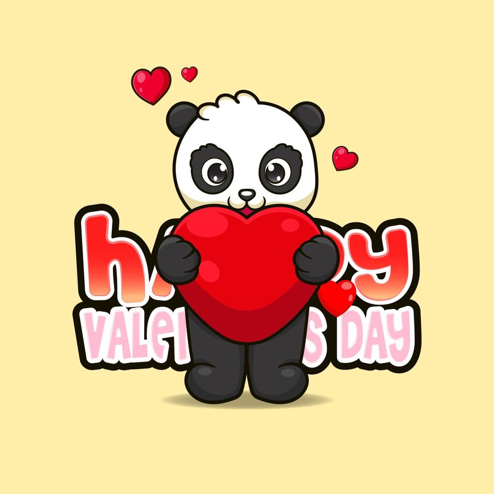 Cute panda hugging heart. Vector illustration of cute animal cartoon isolated.