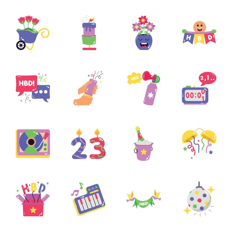 Set of Event Celebration Flat Stickers vector