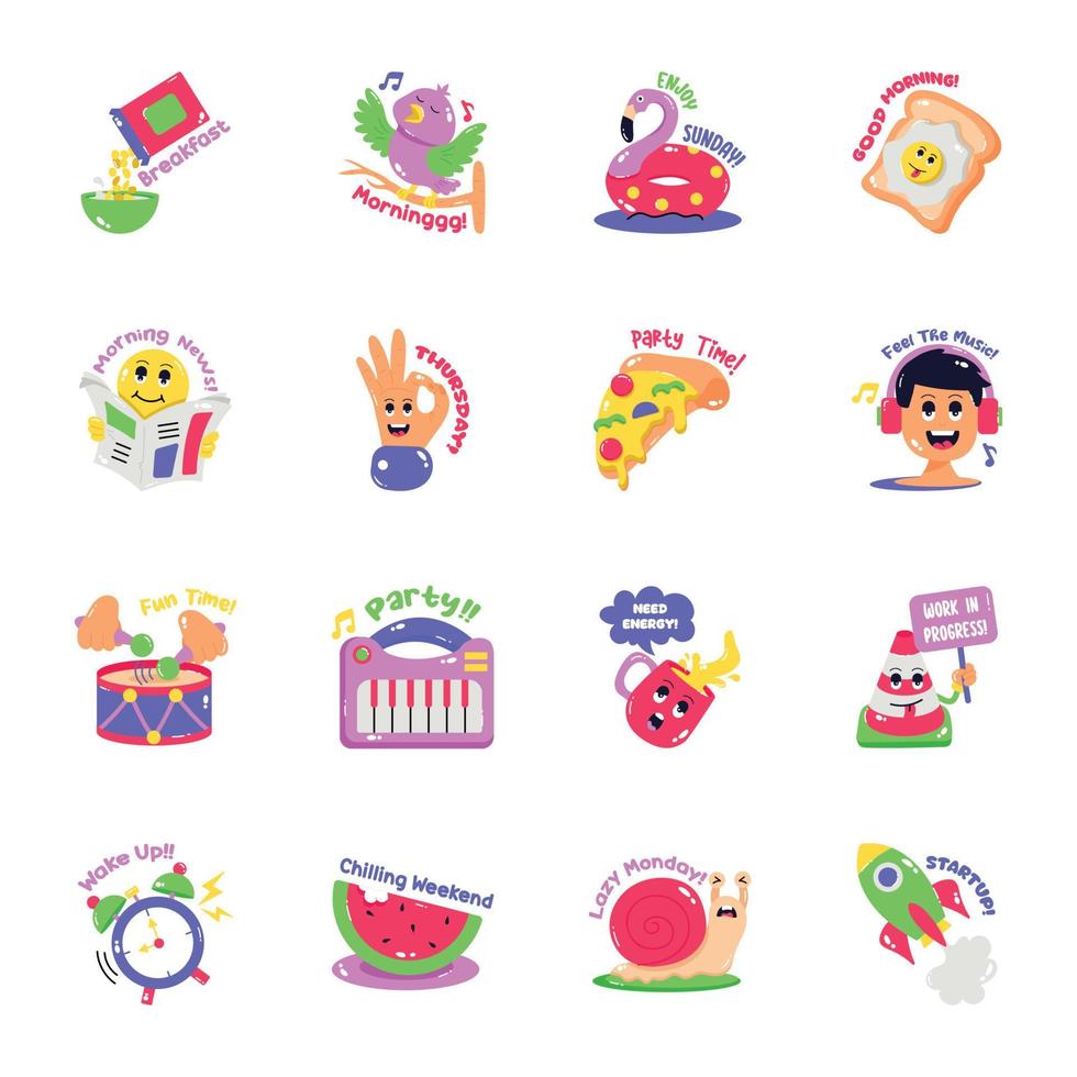 Pack of Week Days Flat Stickers vector