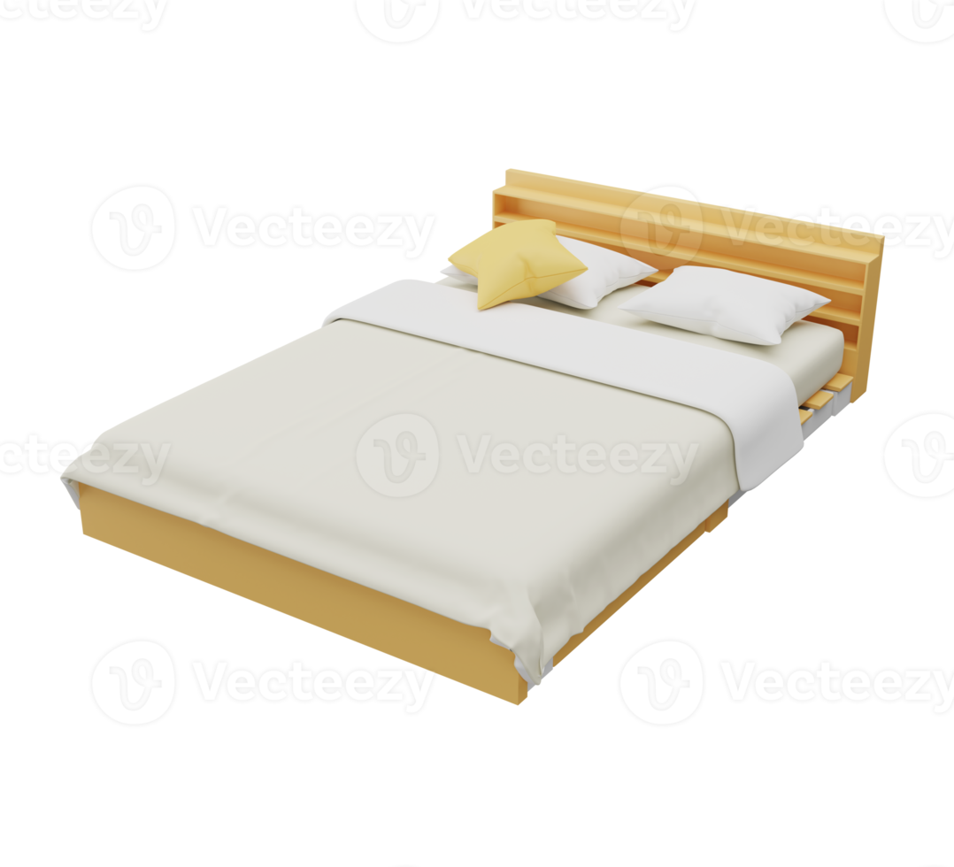 houten bed met wit zacht dekbed png
