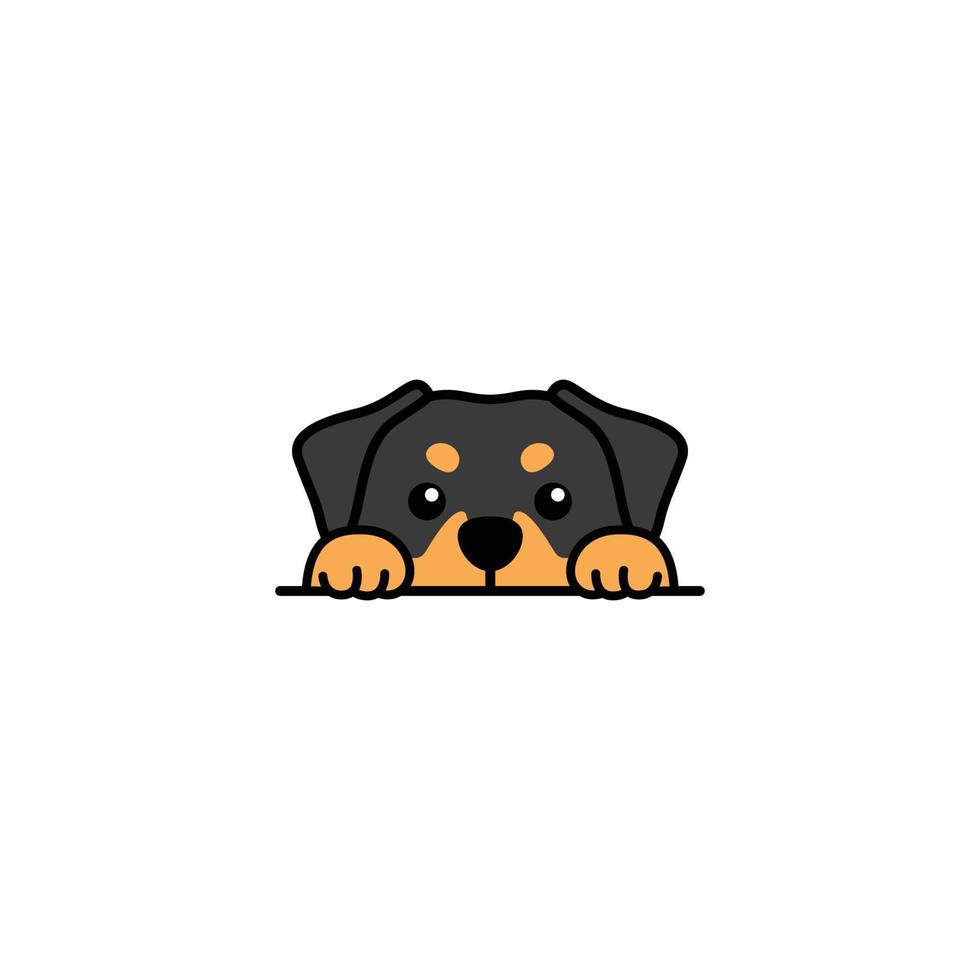 Cute rottweiler puppy peeking cartoon, vector illustration