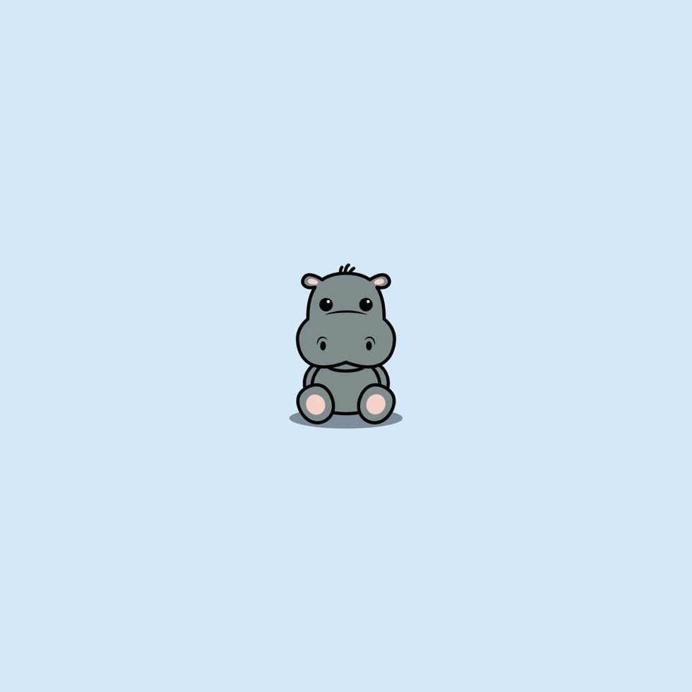Cute hippopotamus sitting cartoon, vector illustration