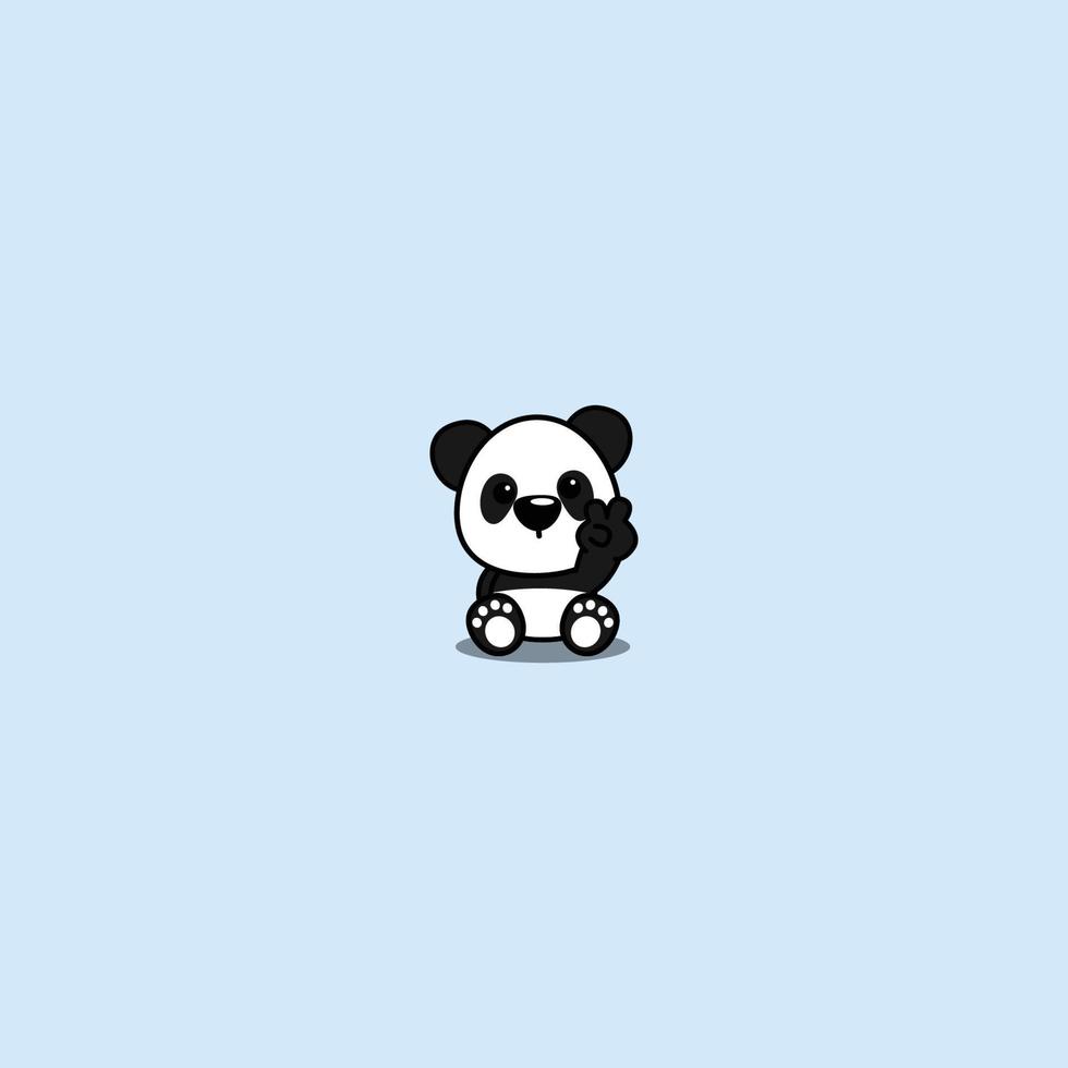 Cute panda sitting and showing V sign hand cartoon icon, vector illustration