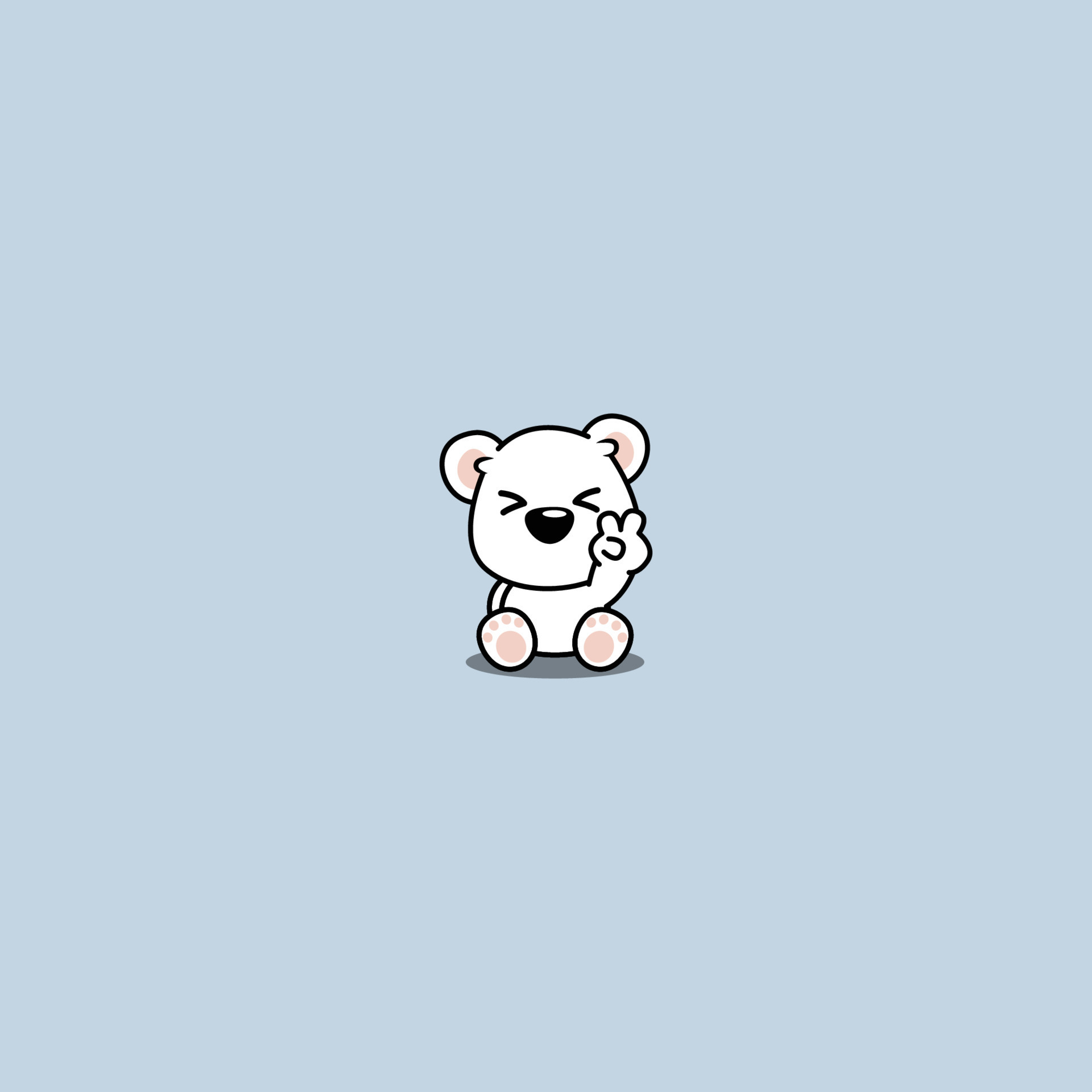 Cute polar bear sitting and showing V sign hand cartoon icon, vector ...