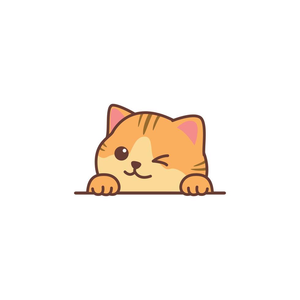 Cute orange cat peeking and winking eye cartoon, vector illustration