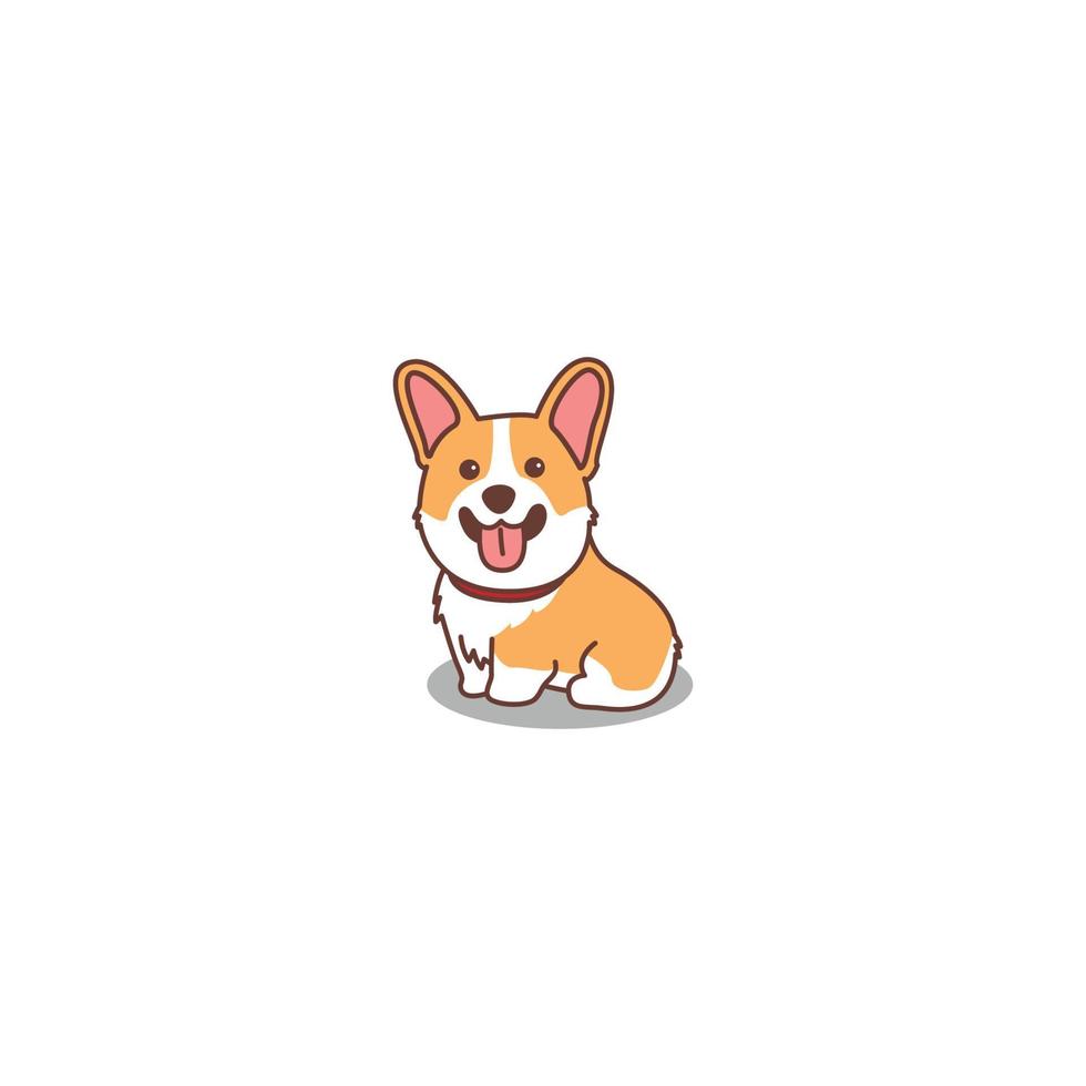 Cute corgi dog sitting cartoon, vector illustration