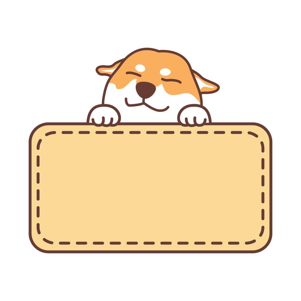 Funny shiba inu dog with frame border template cartoon, vector illustration