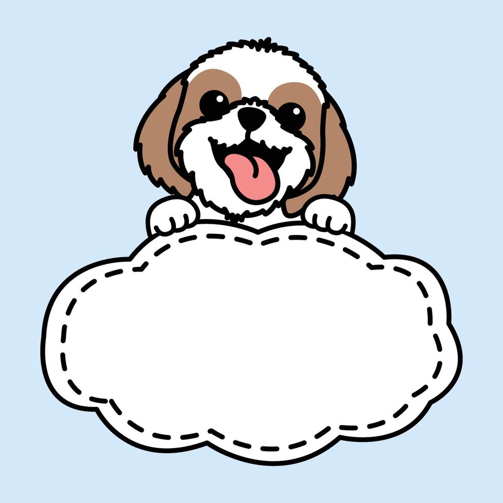 Funny shih tzu dog with frame border template cartoon, vector illustration