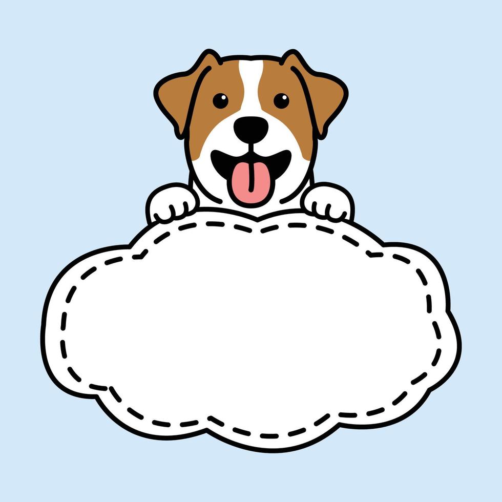 lindo cachorro jack russell terrier con dibujos animados de plantilla de borde de marco, ilustración vectorial vector