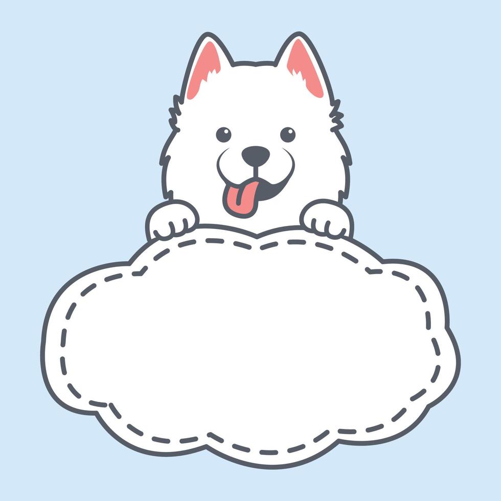 Cute samoyed dog with frame border template cartoon, vector illustration