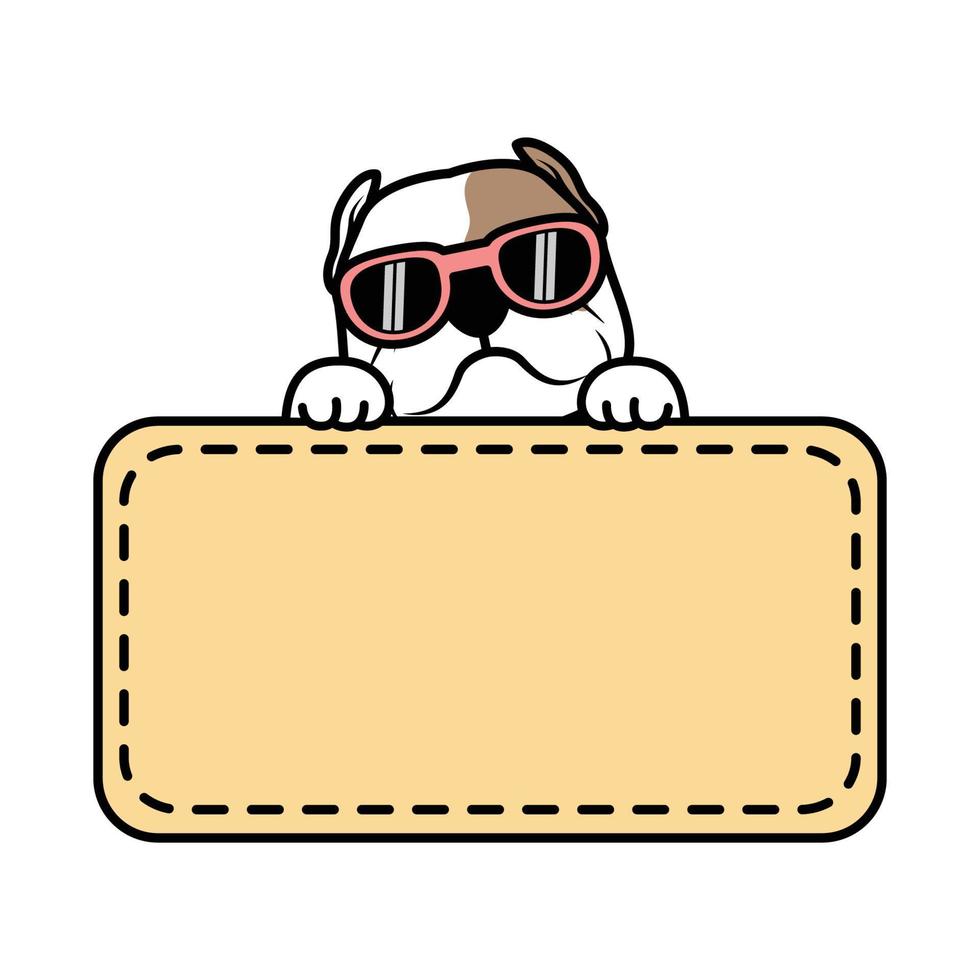 Cute american bully dog with frame border template cartoon, vector illustration