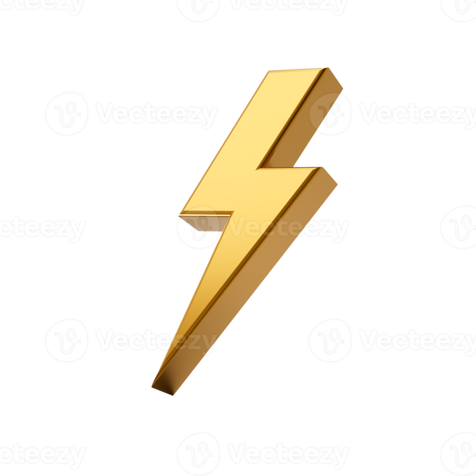 Gold thunderbolt icon 3d illustration isolated png