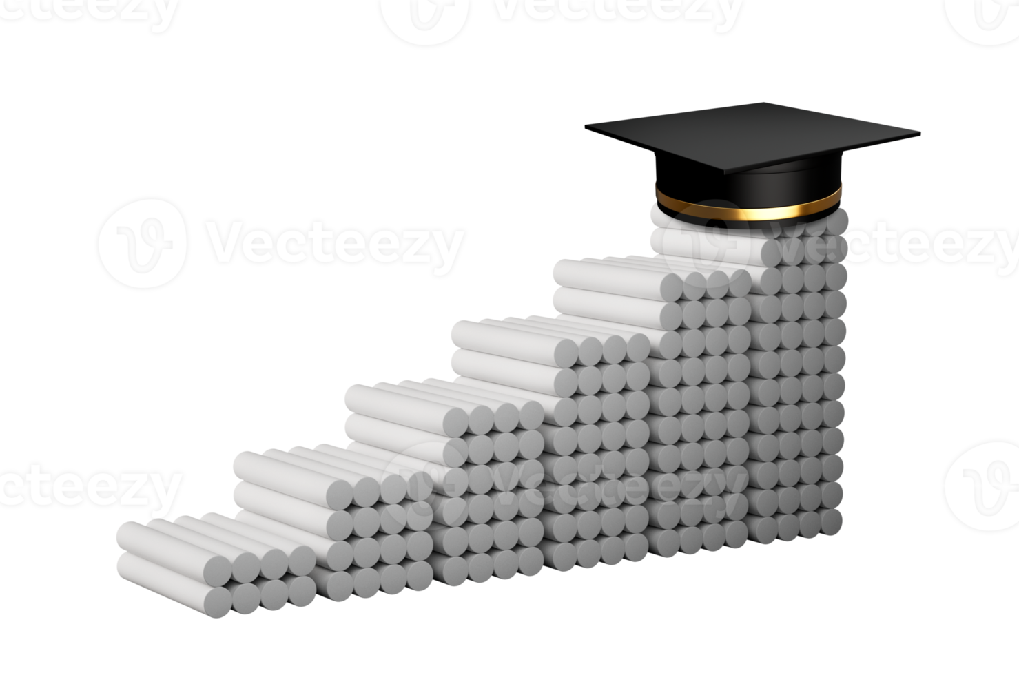 Steps to graduation cap on green chalkboard, Chalks stairs stacking 3d illustration png