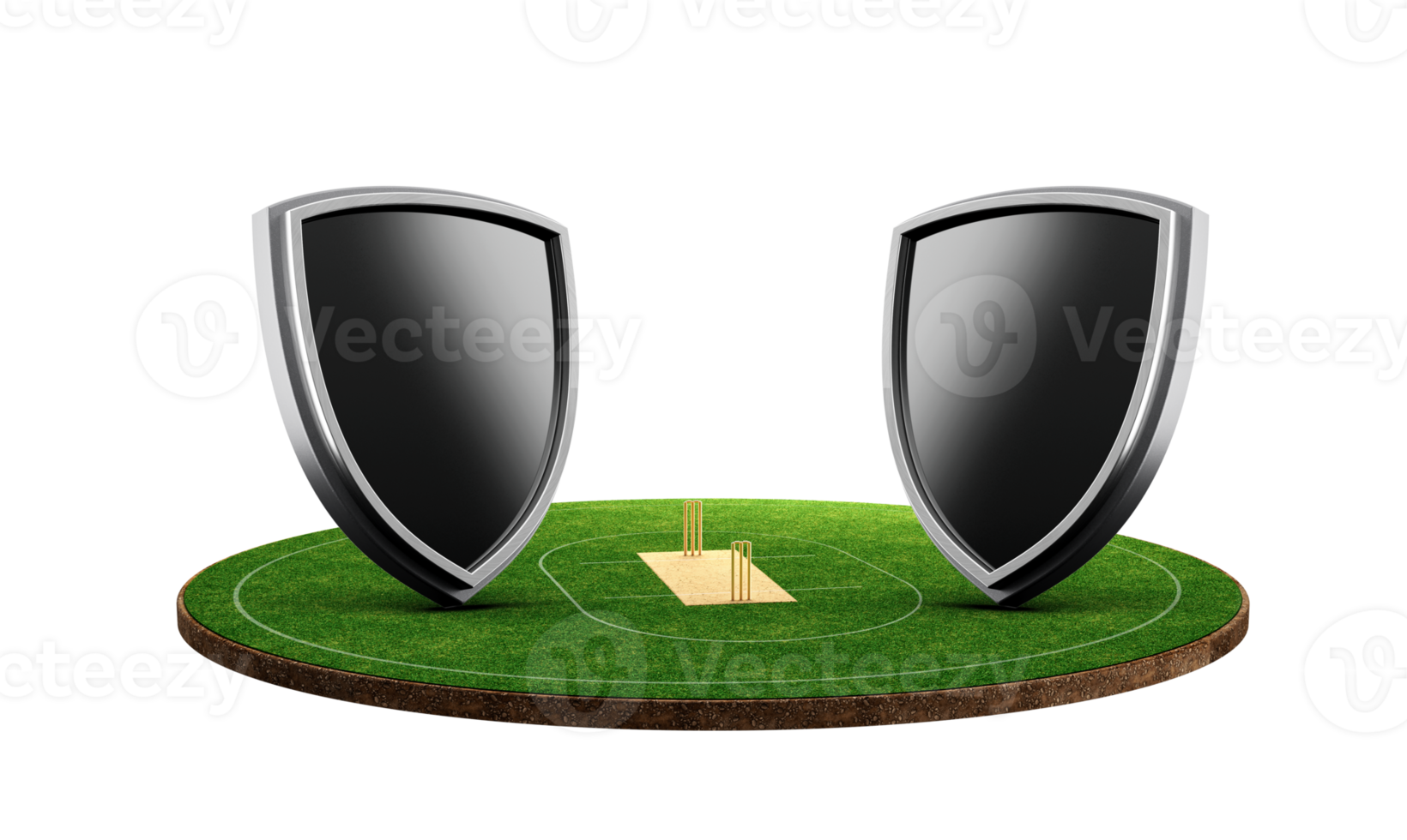 Stadium of Cricket with shield emblem on pitch and VS versus 3d illustration png