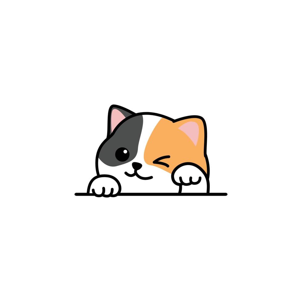 lindo gato de tres colores que agita la pata de dibujos animados, ilustración vectorial vector