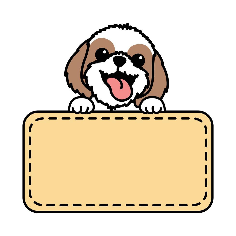 divertido perro shih tzu con dibujos animados de plantilla de borde de marco, ilustración vectorial vector
