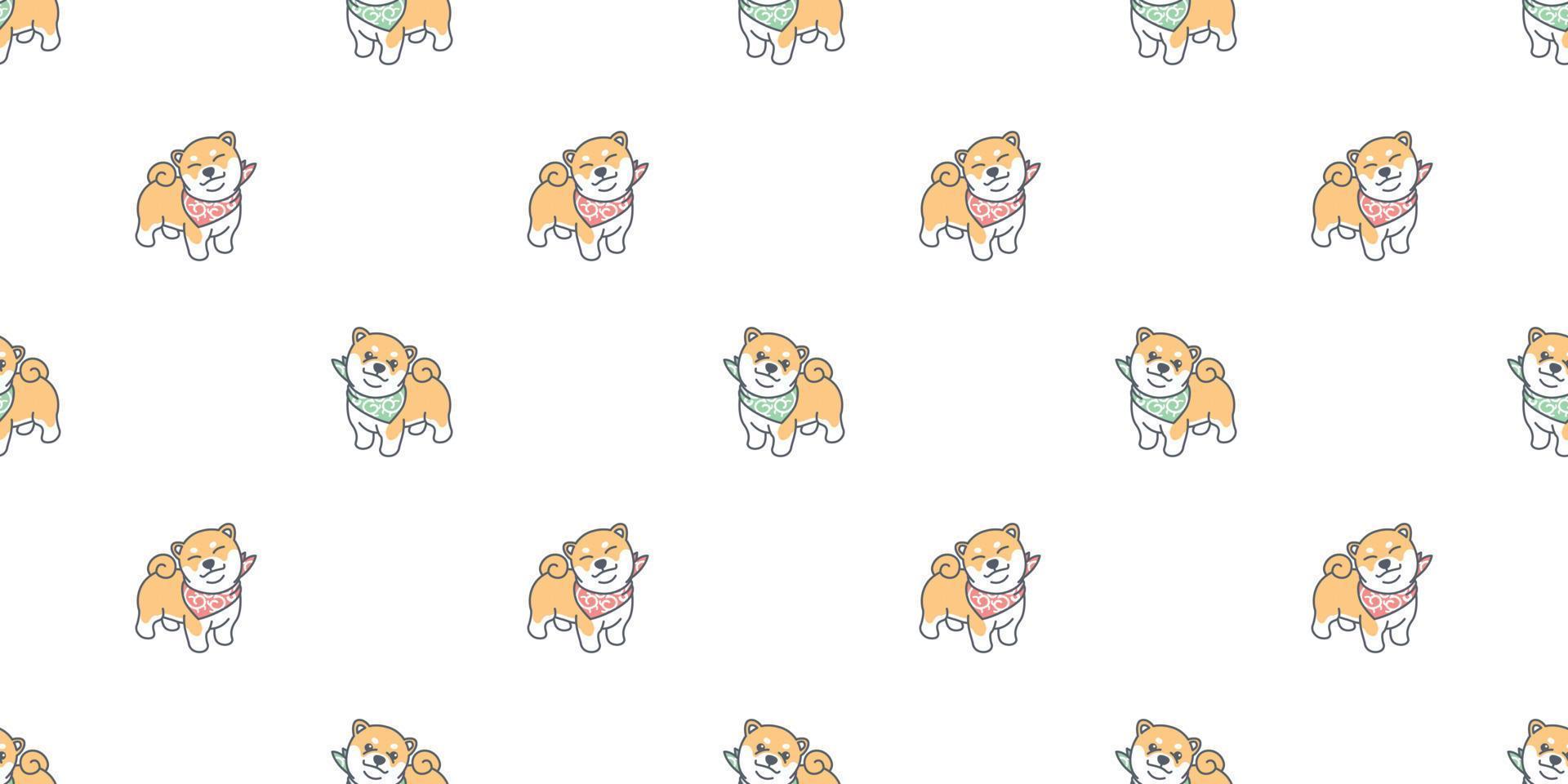 Cute shiba inu puppy with bandana cartoon seamless pattern, vector illustration