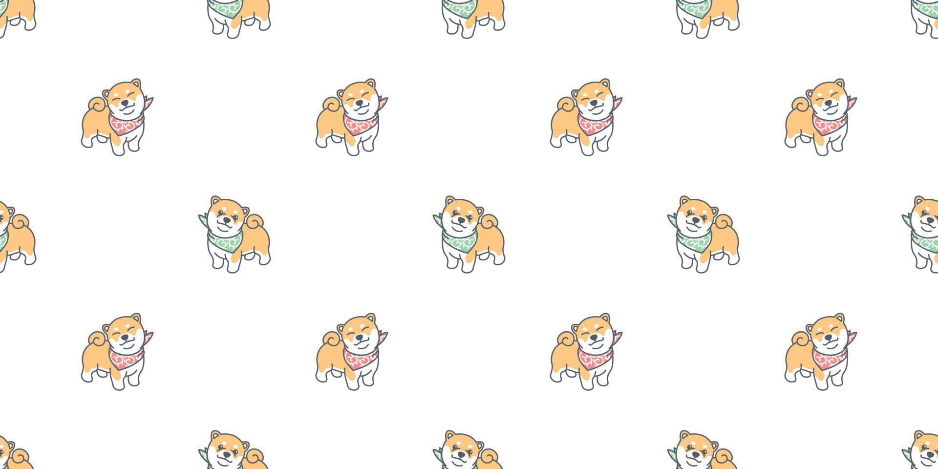 Cute shiba inu puppy with bandana cartoon seamless pattern, vector illustration