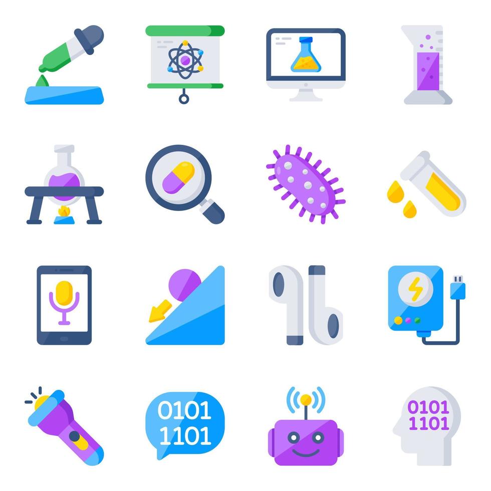 paquete de iconos planos de ciencia y tecnología inteligente vector