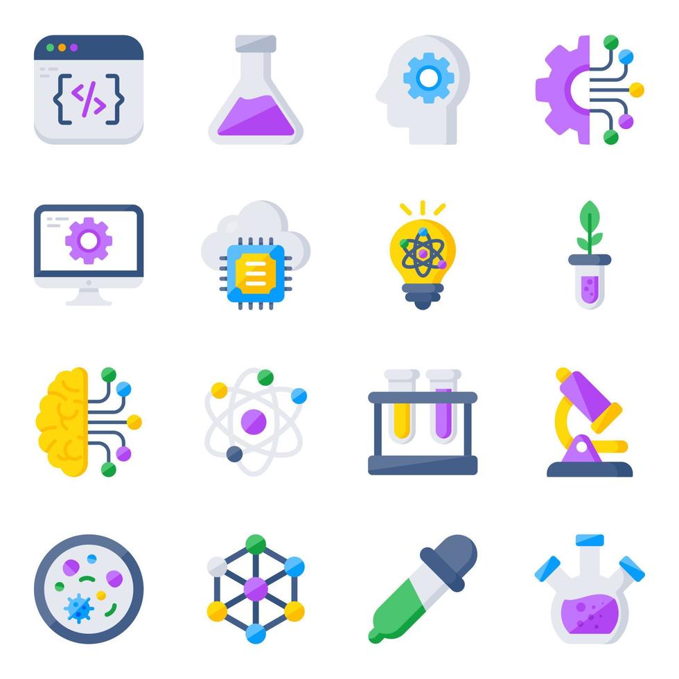 paquete de iconos planos de ciencia vector