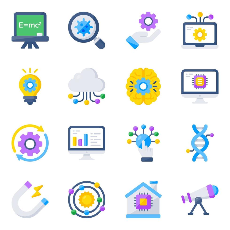 Pack of Science and Lab Flat Icons vector