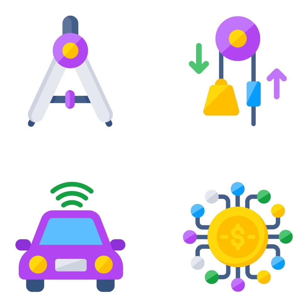 Pack of Science and Technology Flat Icons vector