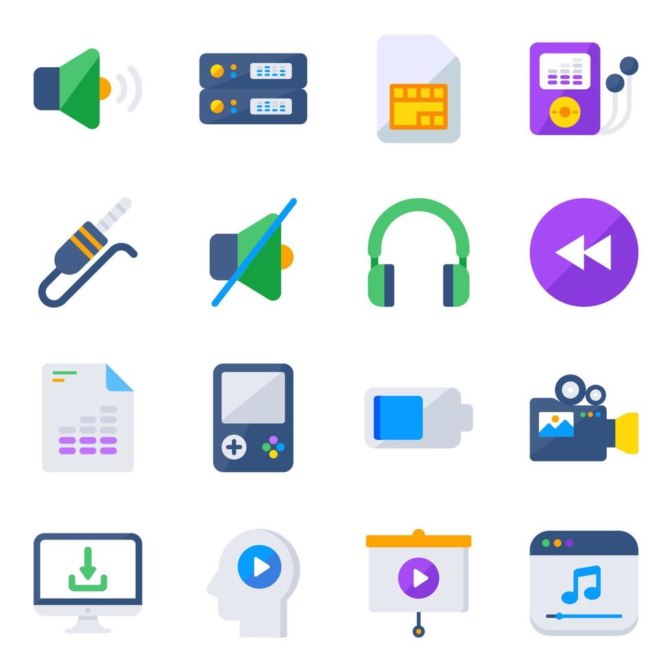 Pack of Music and Multimedia Flat Icons vector