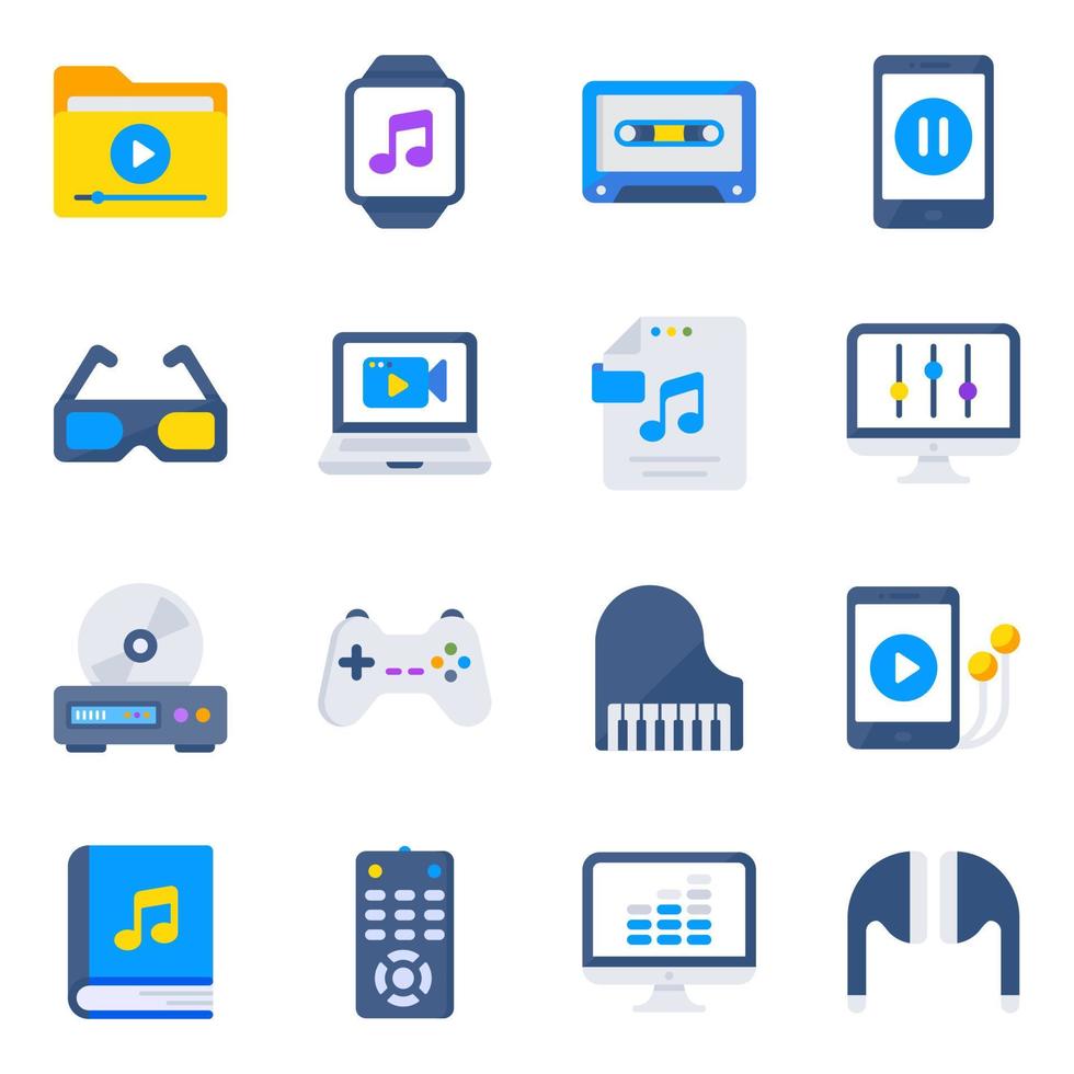 Pack of Media and Multimedia Flat Icons vector